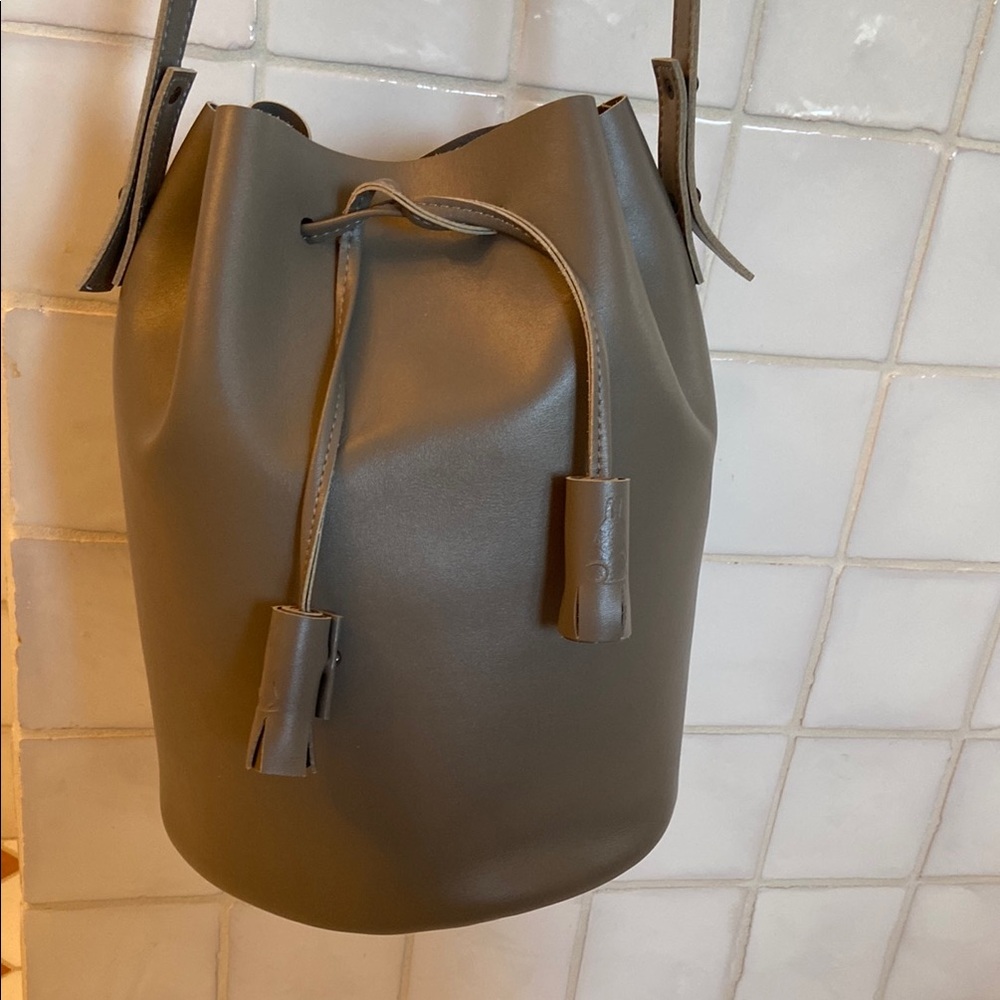 Grey  leather like Bucket Bag